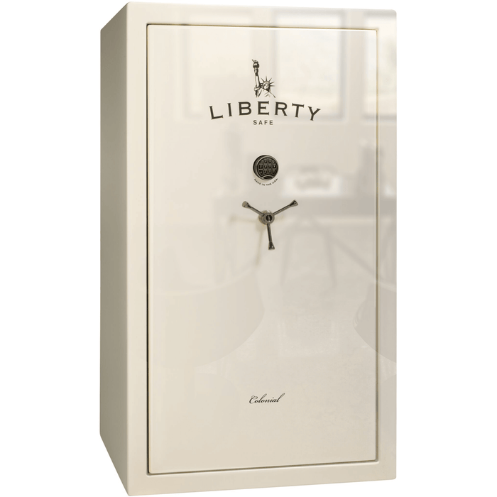 Colonial Series | Level 4 Security | 75 Minute Fire Protection | 50 | DIMENSIONS: 72.5"(H) X 42"(W) X 27.5"(D*) | White Gloss Black Chrome | Electronic Lock