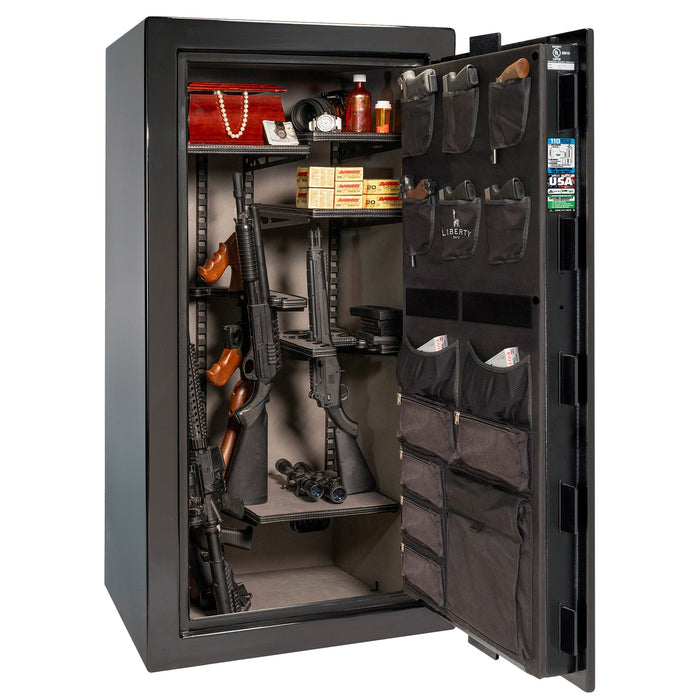 Franklin Series | Level 5 Security | 110 Minute Fire Protection | 29 | DIMENSIONS: 60.5"(H) X 30"(W) X 27.5"(D*) | Black Gloss | ProFlex Modular Shelving – Open Door